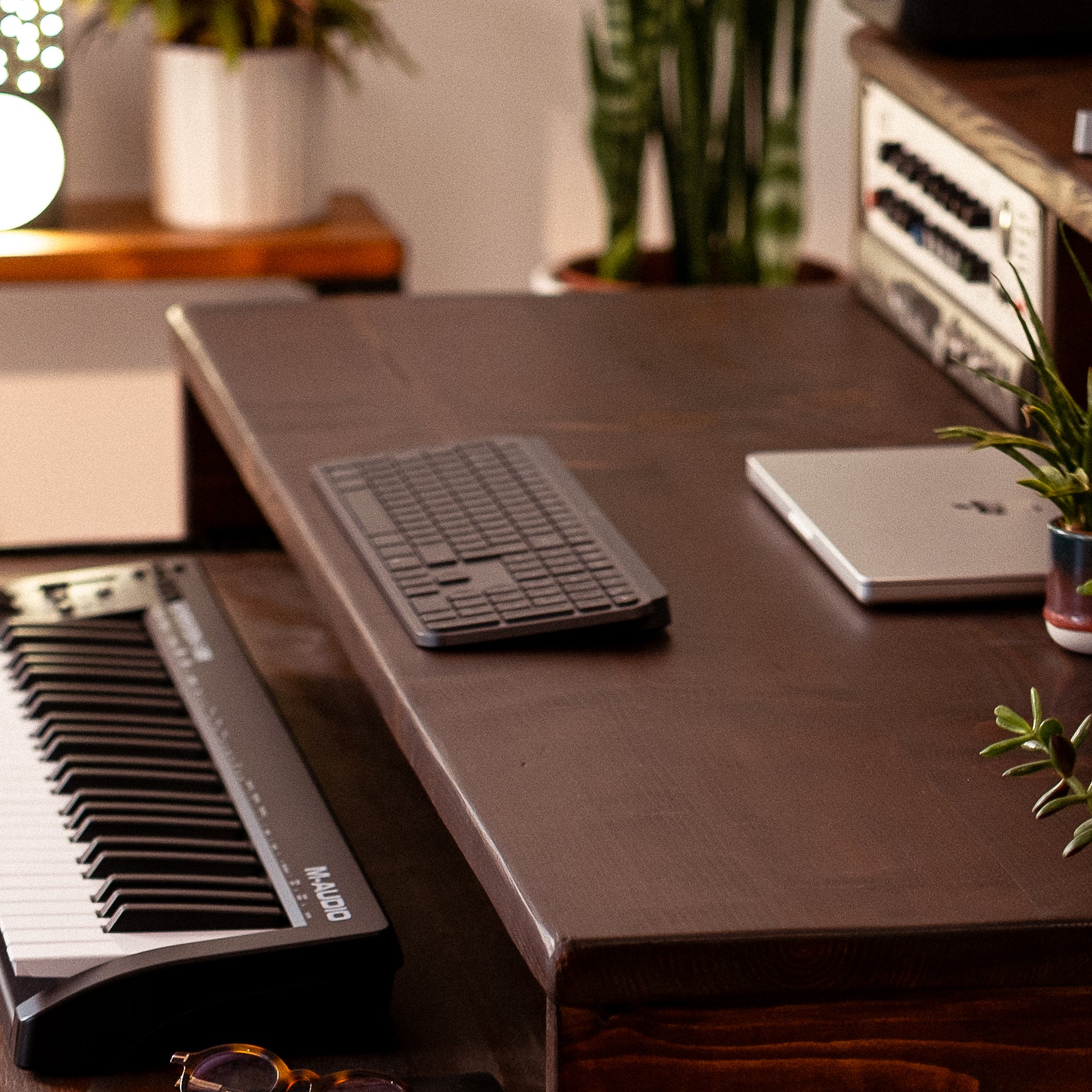 solid wood studio desk with rack space