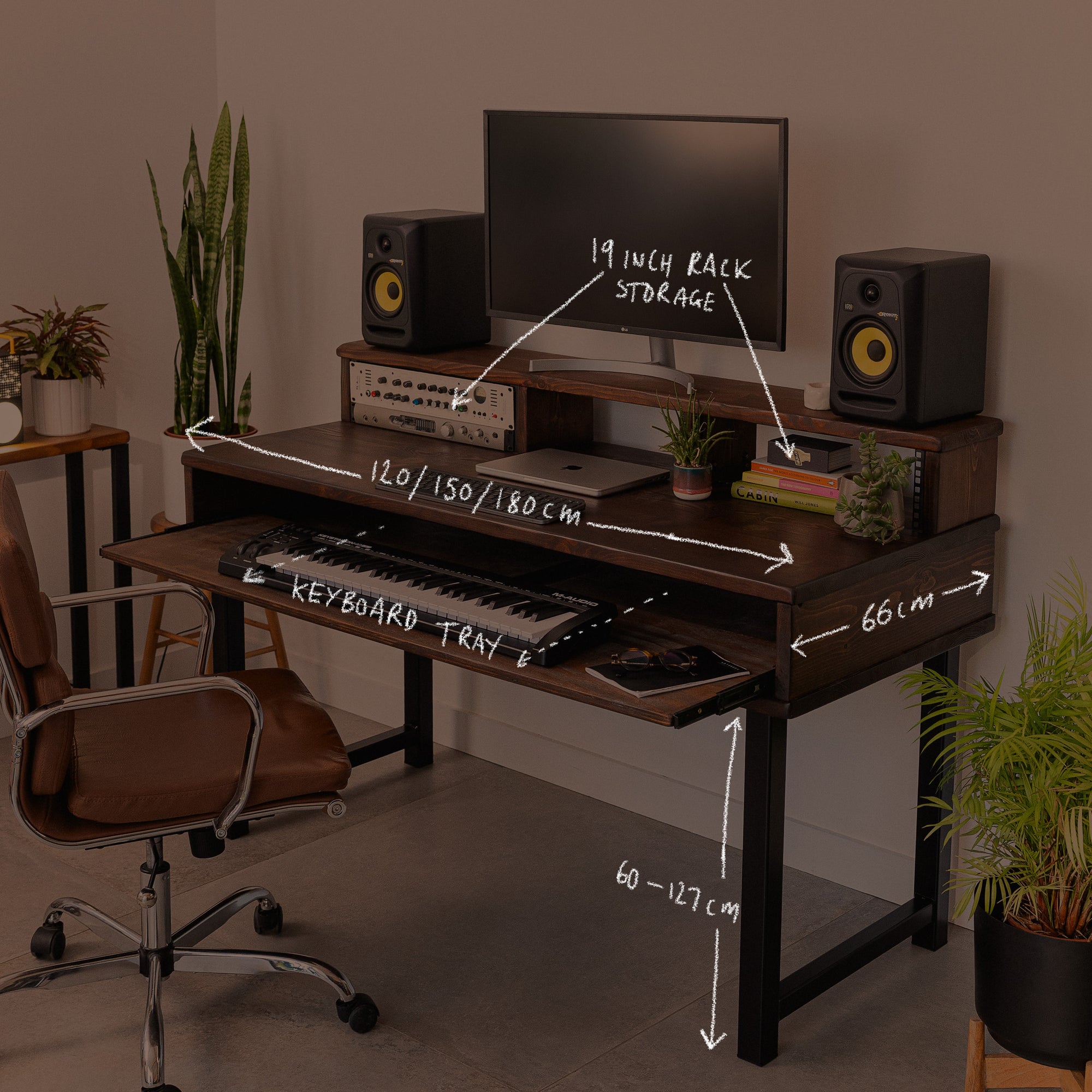 solid wood studio desk with rack space with dimensions